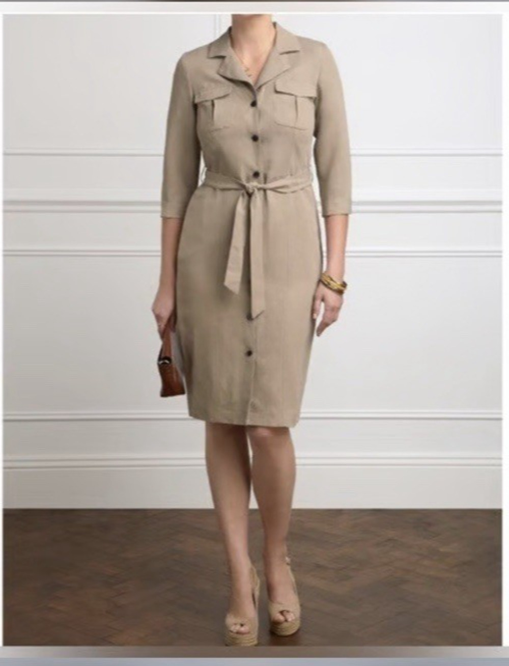 PURE Collection Shirt Dress Womens Size 2 Linen & Silk Knee Length Office Career